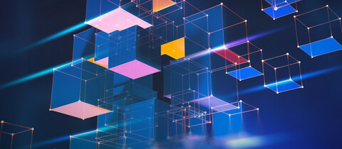 Suspended cubes with colorful undersides exposed