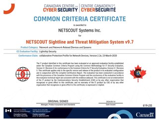 Common Criteria Certificate for NETSCOUT Sightline and Threat Mitigation System v9.7