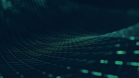 Black background with curved dark green grids and lines