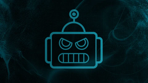 Square robot head that looks angry