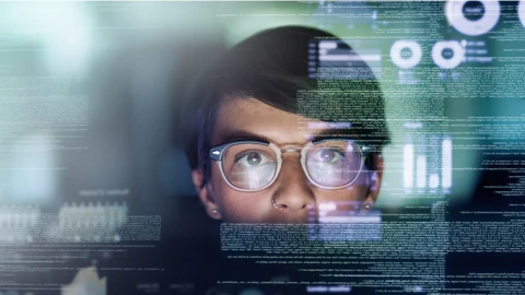 person in front of monitor reviewing network settings