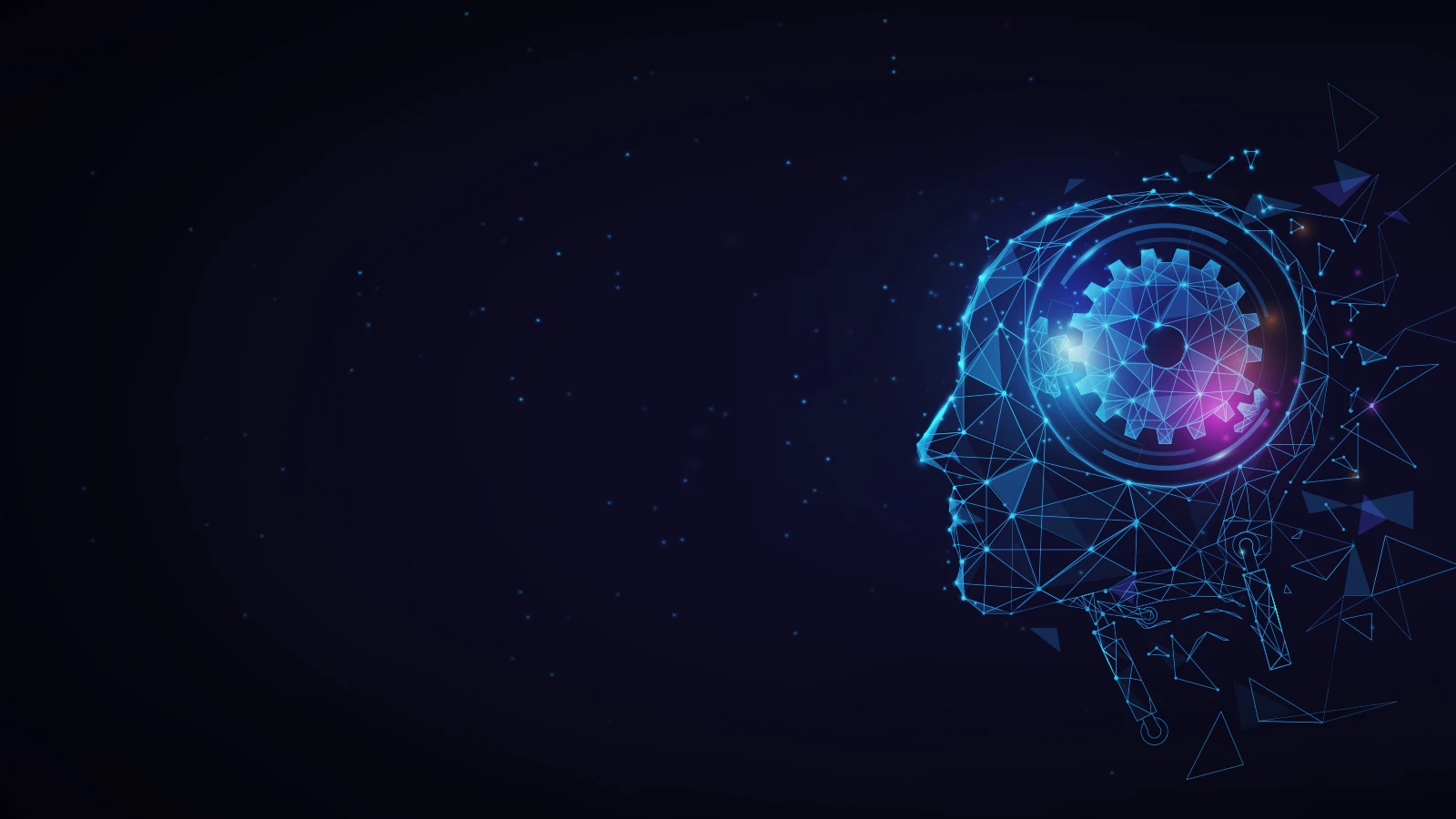 abstract human skull with gears on dark background