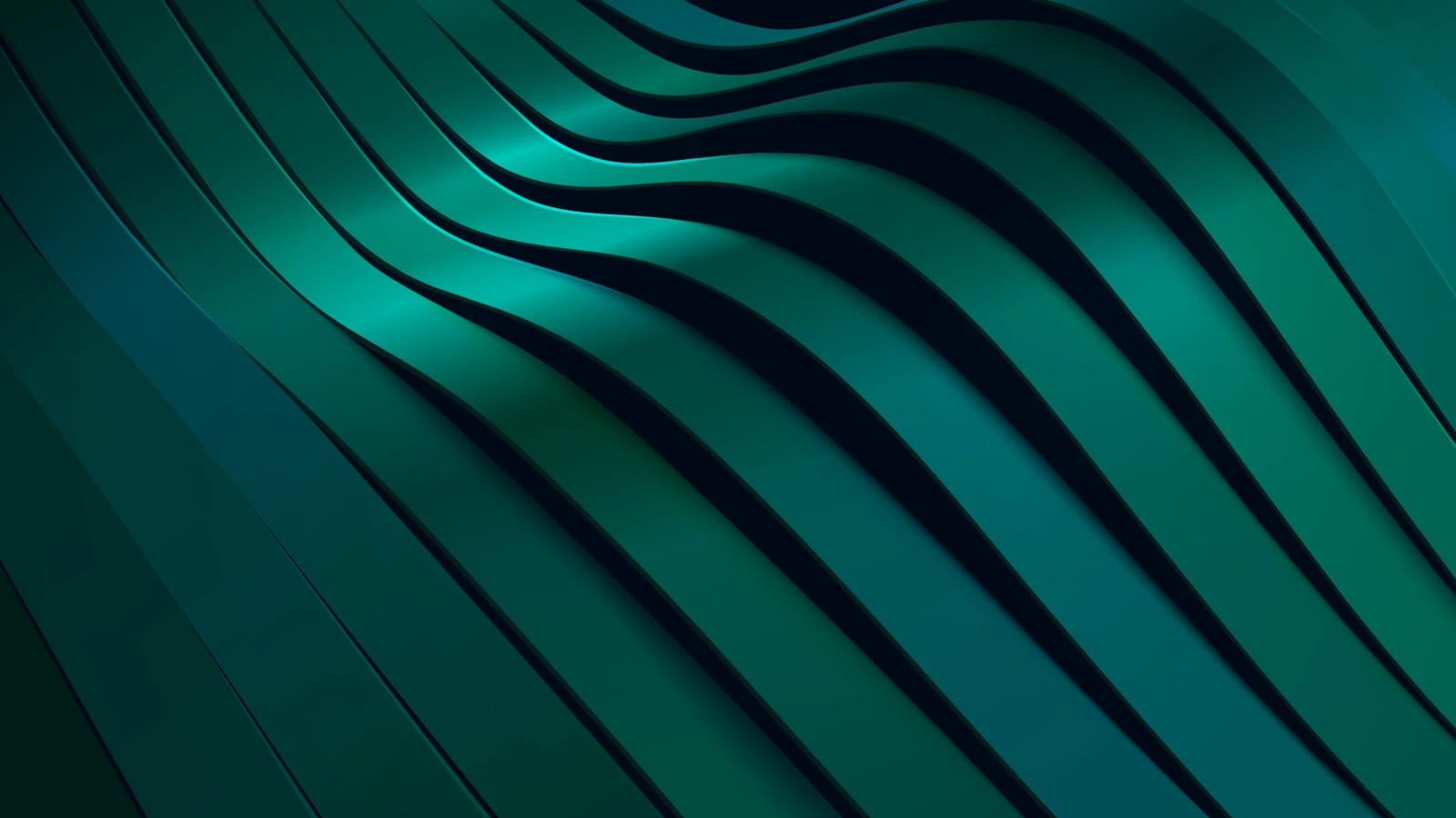 Abstract teal waves on black background