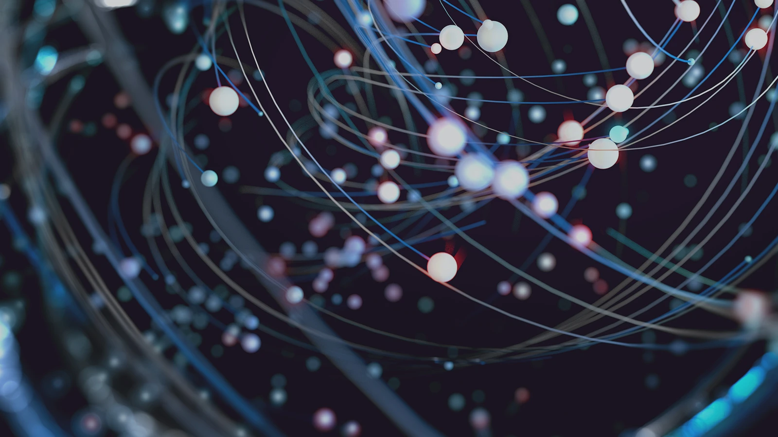 Abstract colored lines and dots on a dark background