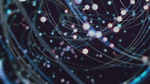 Abstract colored lines and dots on a dark background