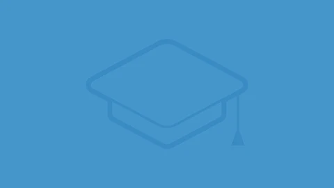 Light blue background with graduation cap icon